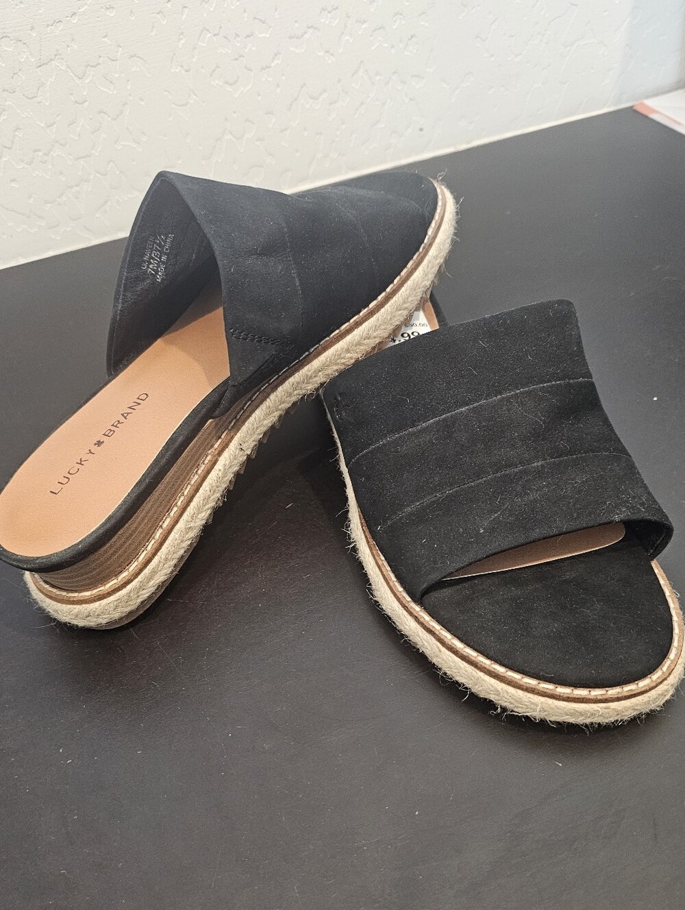 Lucky Brand Black Suede Espadrille Slide Mules New Size 7M